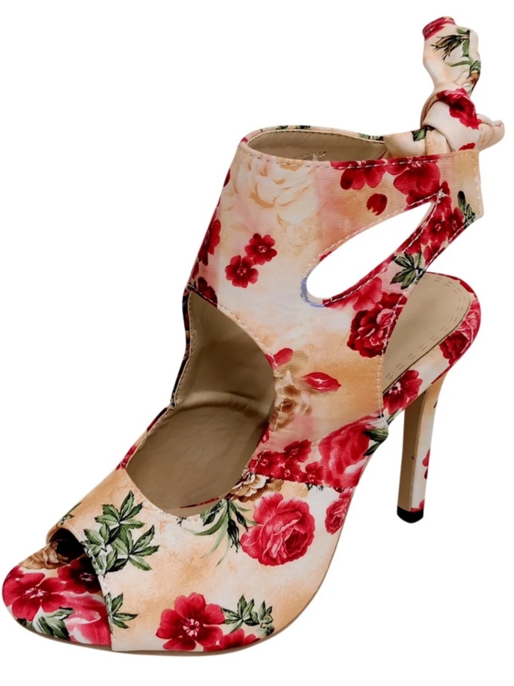 Floral Peep-Toe Stiletto Sandals